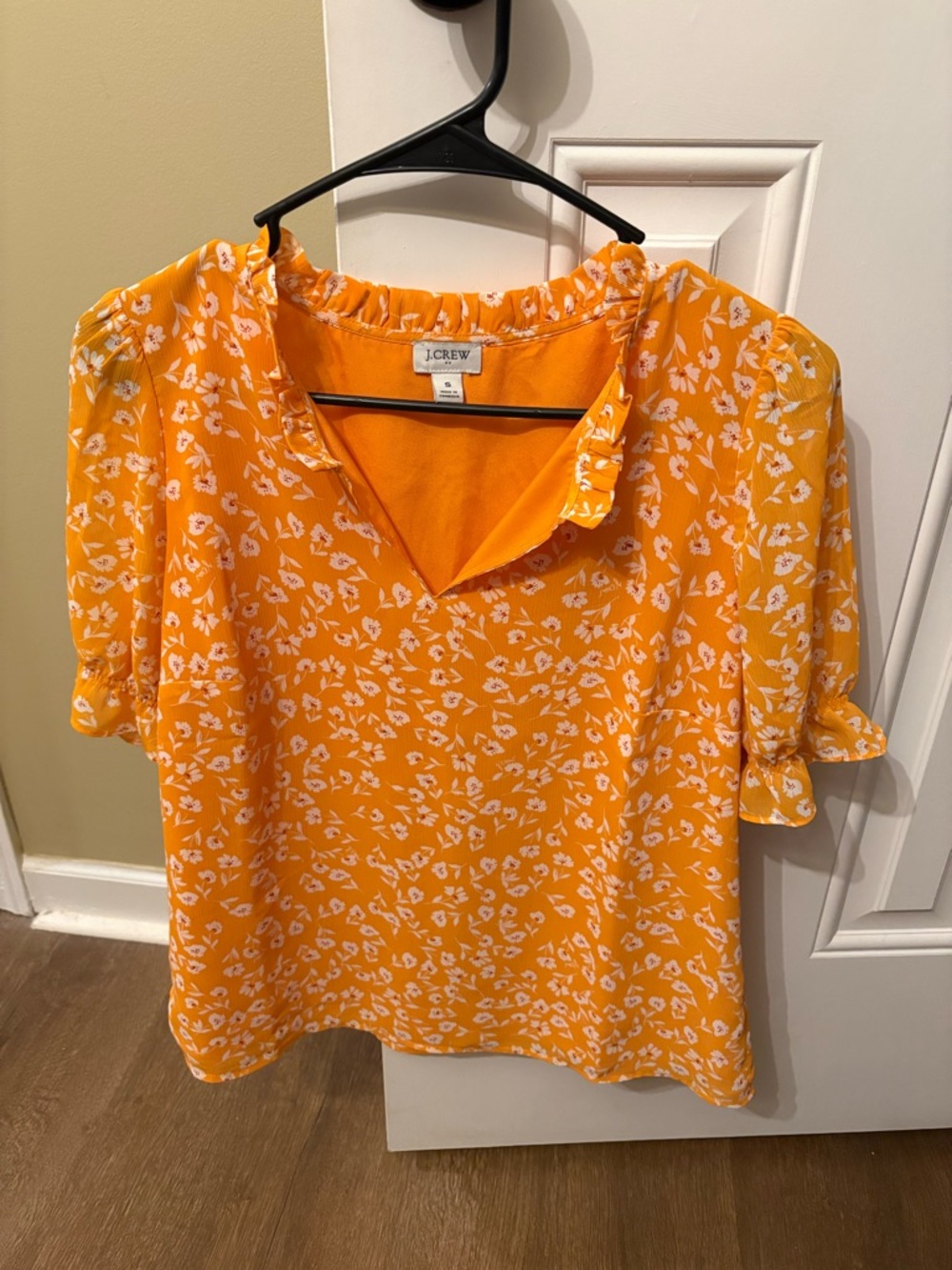 J. Crew Bright Orange White Floral Short Sleeve Blouse